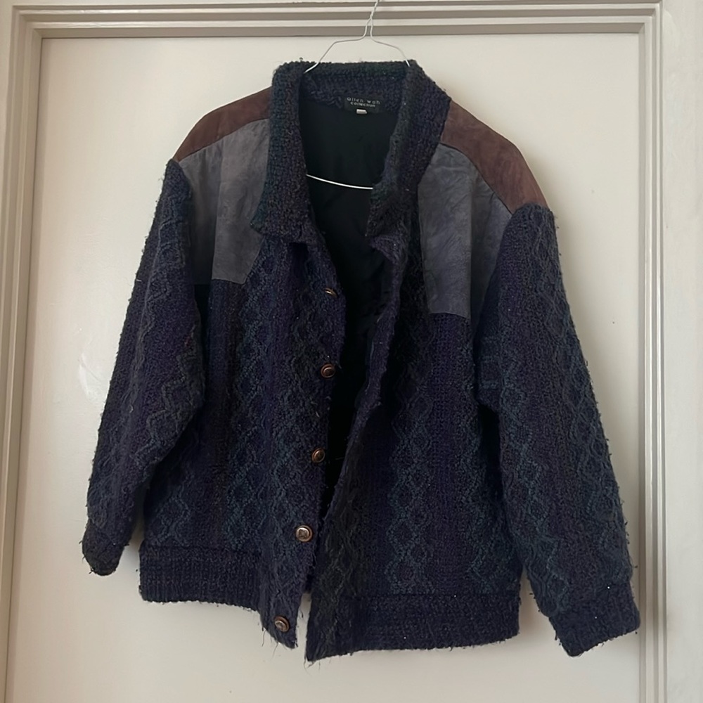 Retro Vintage Knit Jacket with Suede Detail